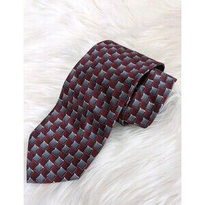 PRONTO UOMO Couture Mens Tie Red Geometric Foulard Pattern 100% Silk 3.25"X64"